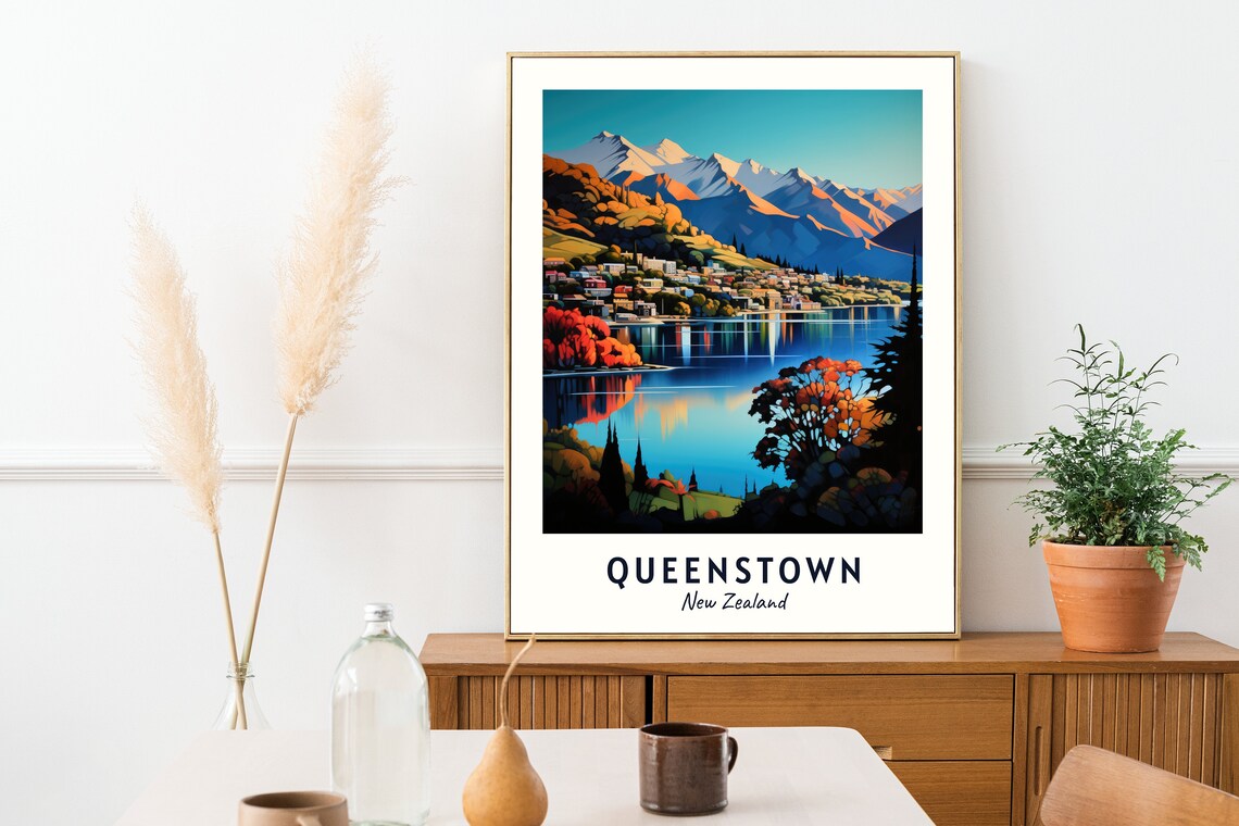 Queenstown New Zealand Travel Poster, City View - Image 2