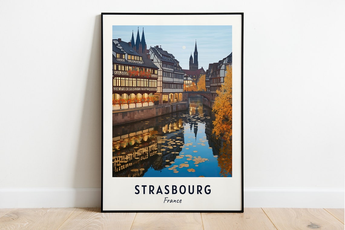 Strasbourg France Evening Canal Lights Petite France View Poster