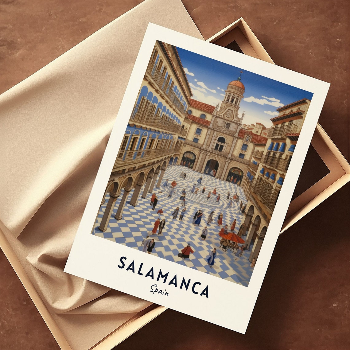 Salamanca Plaza Mayor Checkered Square Arcade People Travel Poster - Image 3