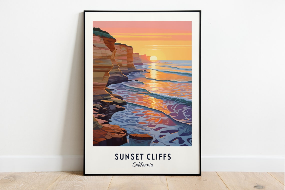 Sunset Cliffs California Golden Ocean Sunset Rocky Cliffside Poster