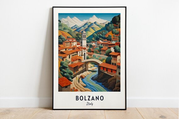 Bolzano Italy Alpine Village Snow Peaks Travel Poster Home Decor