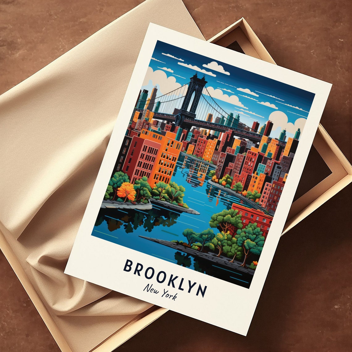 Brooklyn New York Bridge Cityscape Riverside View Travel Poster - Image 3