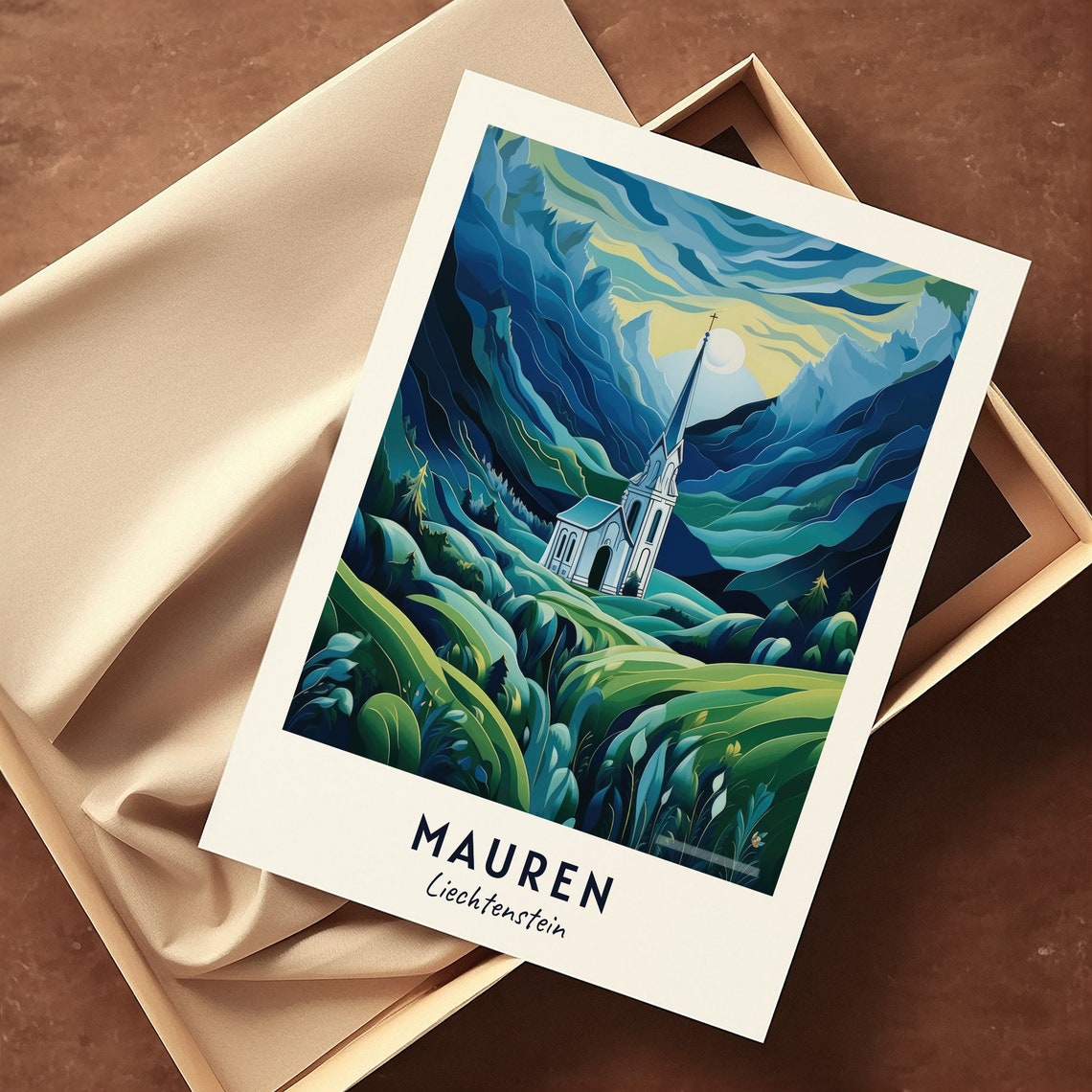 Mauren Church Travel Print Wall Art Mauren Liechtenstein City Print Mauren Church Travel Gift Mauren Church Poster - Image 3