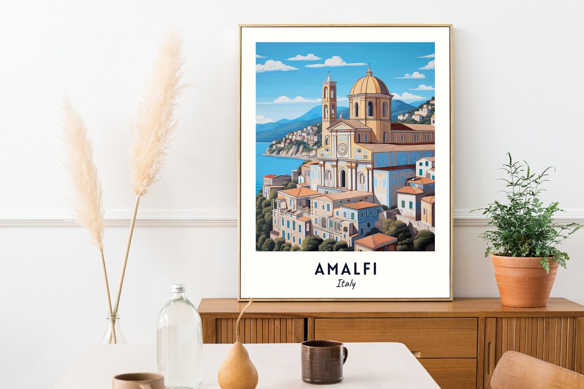 Amalfi Italy Cathedral Dome Coastal View Scenic Travel Poster - Image 2