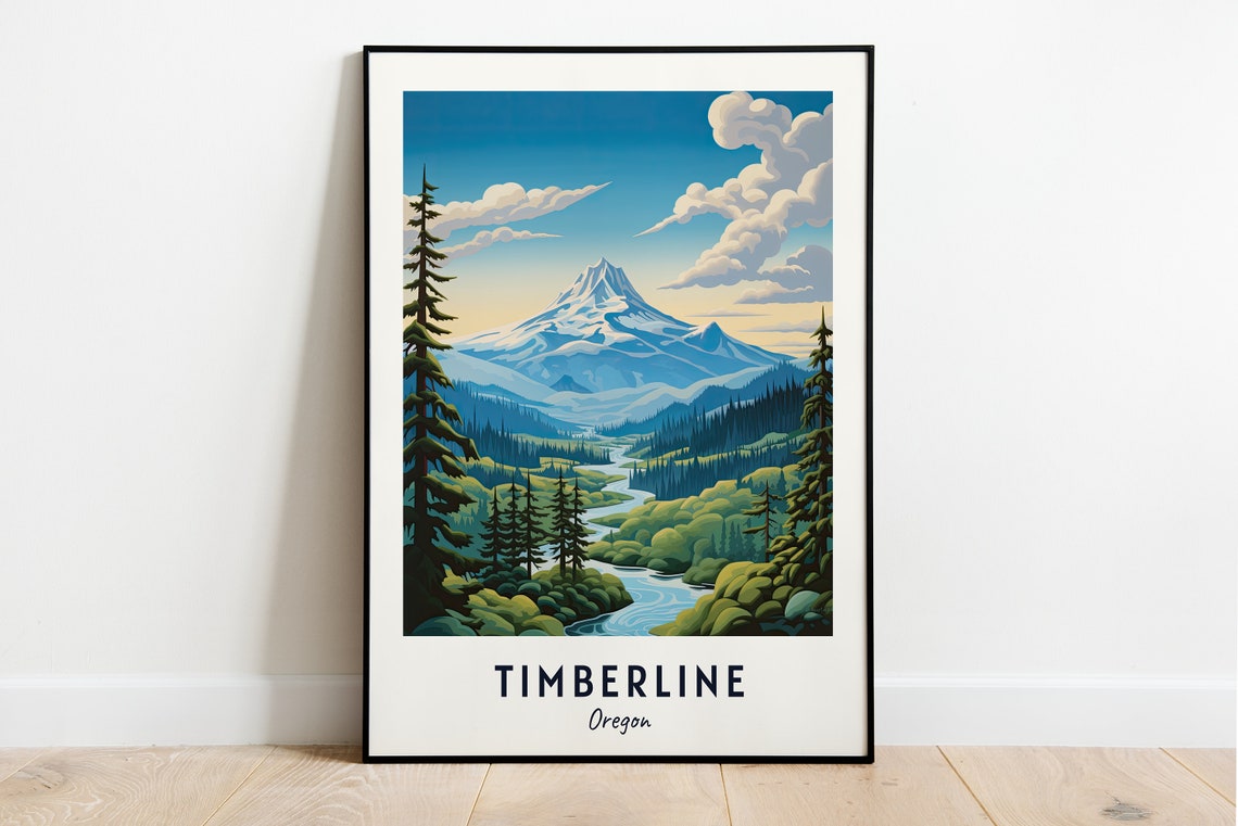 Timberline Oregon Majestic Snowy Mount Hood Peak Forest Valley Poster