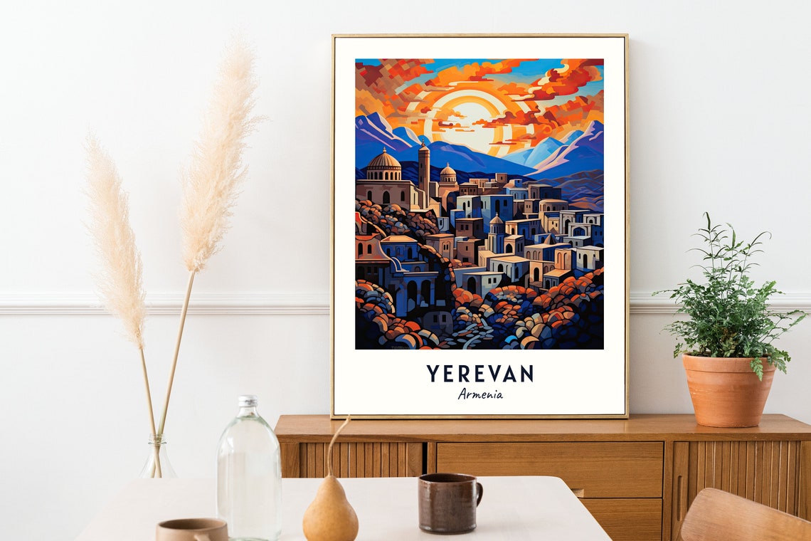 Yerevan Armenia Stone City At Sunset Beneath Mountain Peaks Poster - Image 2