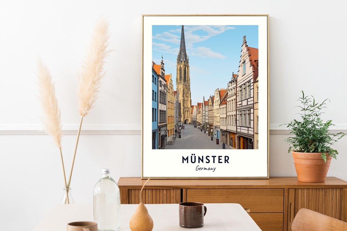 Münster Germany Old Town Gabled Street Church Tower Travel Poster - Image 2