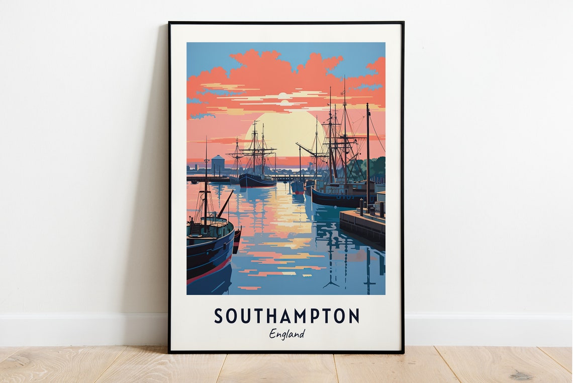 Southampton England Historic Ships Harbor Vintage Travel Poster