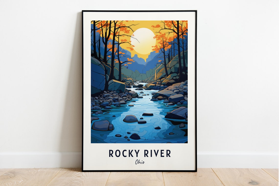 Rocky River Ohio Autumn Gorge Stream Golden Light View Poster