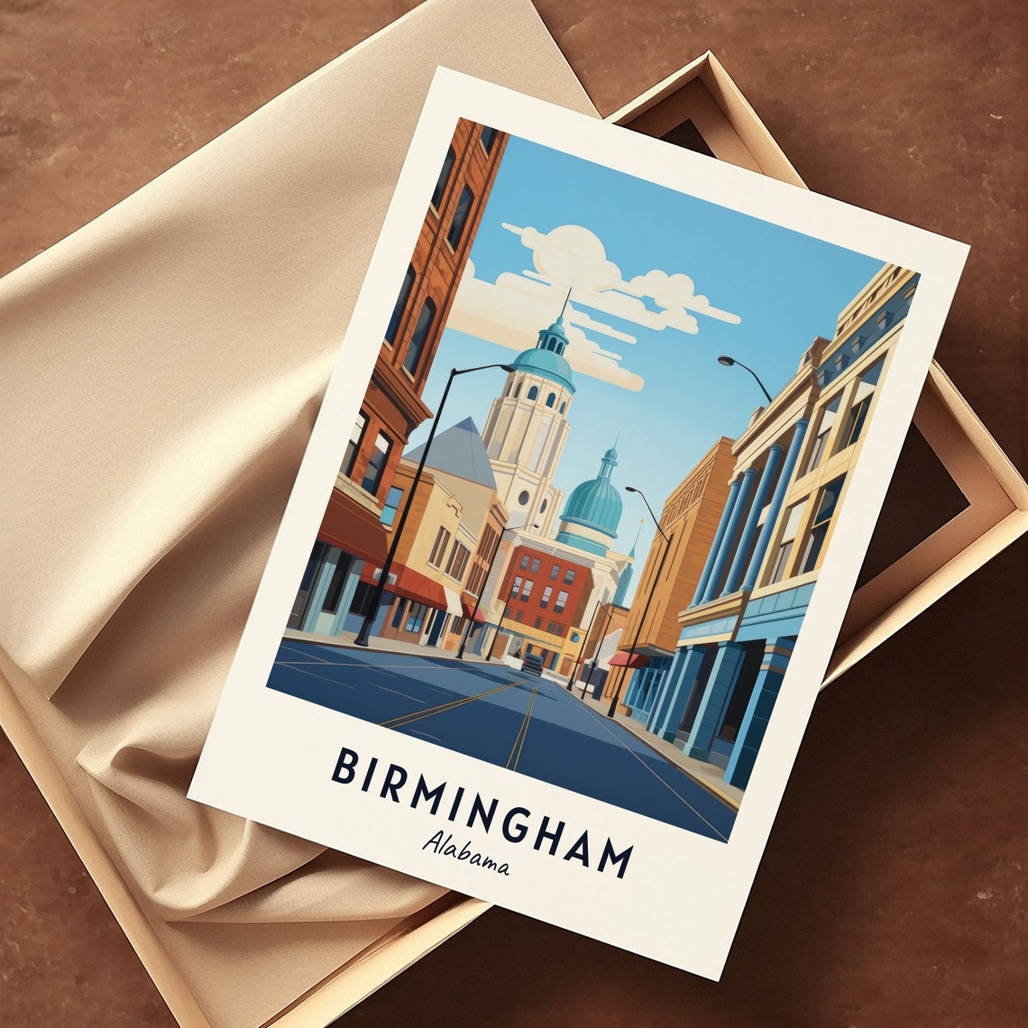 Birmingham Alabama Historic Downtown Street Skyline Daytime Poster - Image 3