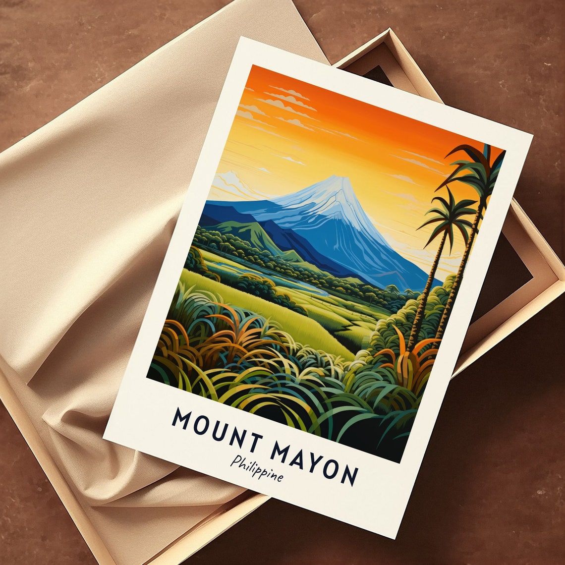 Mount Mayon Philippines Volcano Sunset Vintage Travel Poster - Image 3