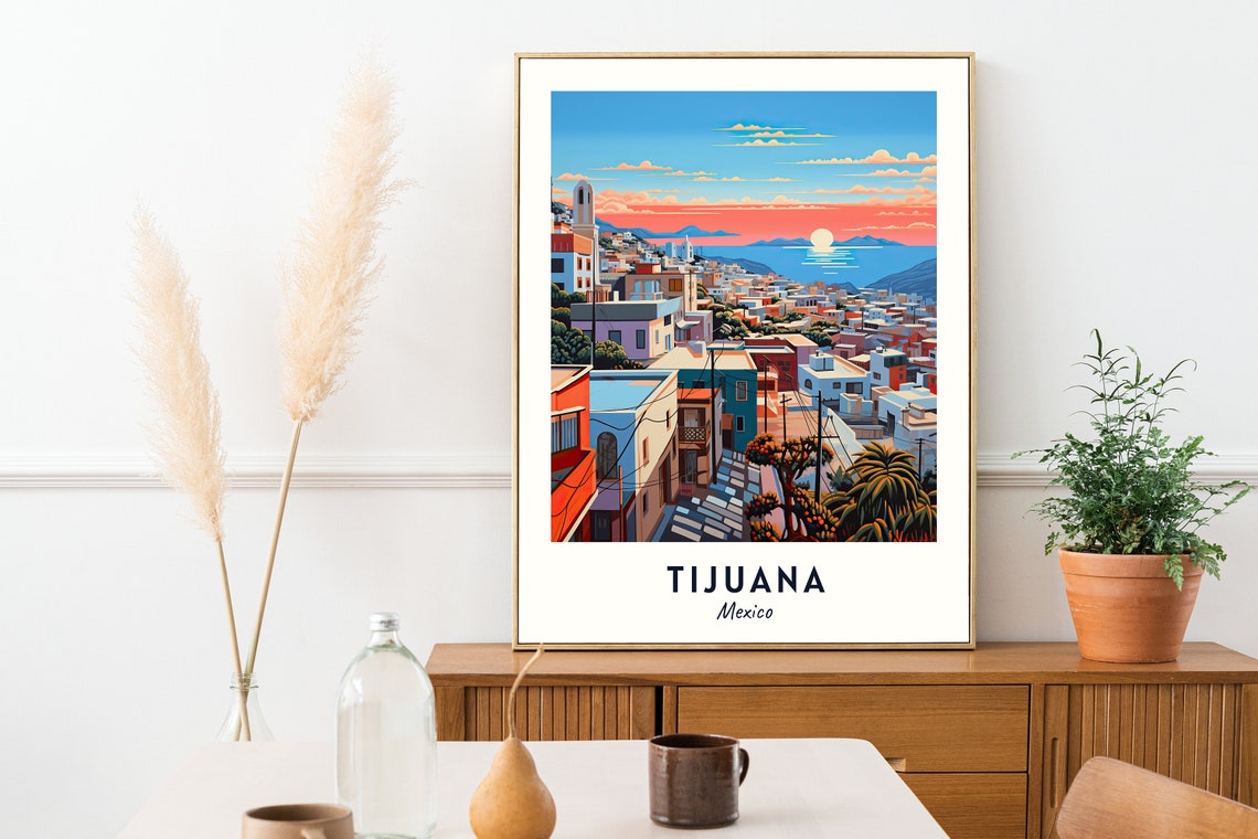 Tijuana Mexico Sunset Cityscape Pacific Ocean Horizon Travel Poster - Image 2