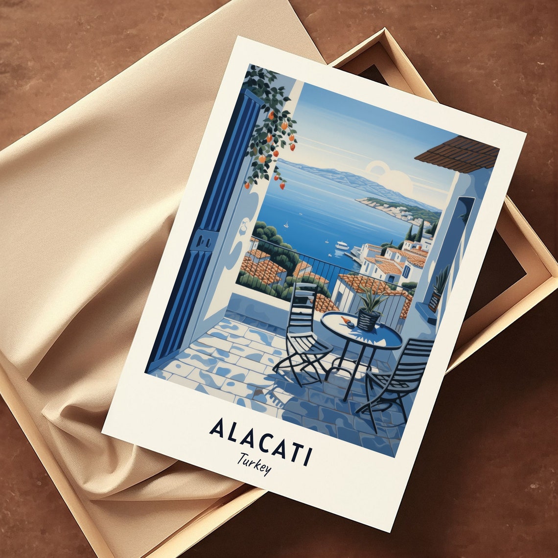 Alacati Turkey Terrace Sea View Cafe Minimalist Travel Poster - Image 3