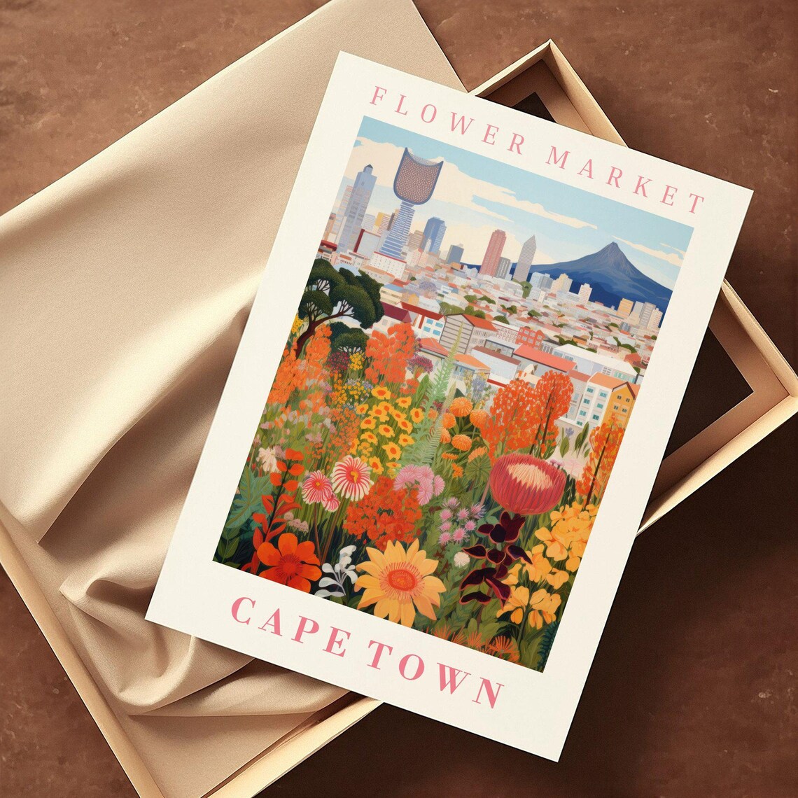 Cape Town Flower Market Protea Bloom City Skyline Travel Poster - Image 2