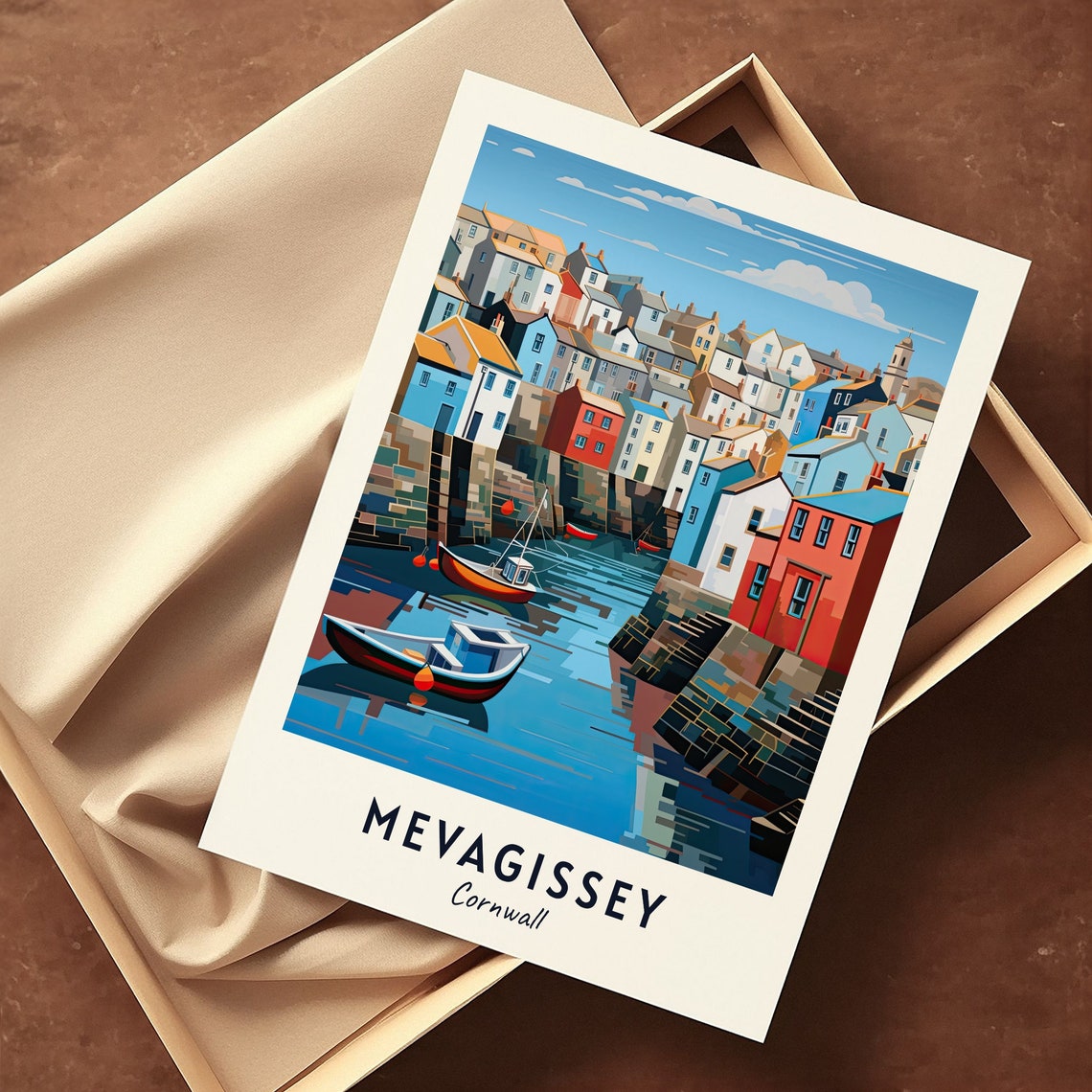 Mevagissey Cornwall Colourful Harbour Boats Fishing Village Poster - Image 3