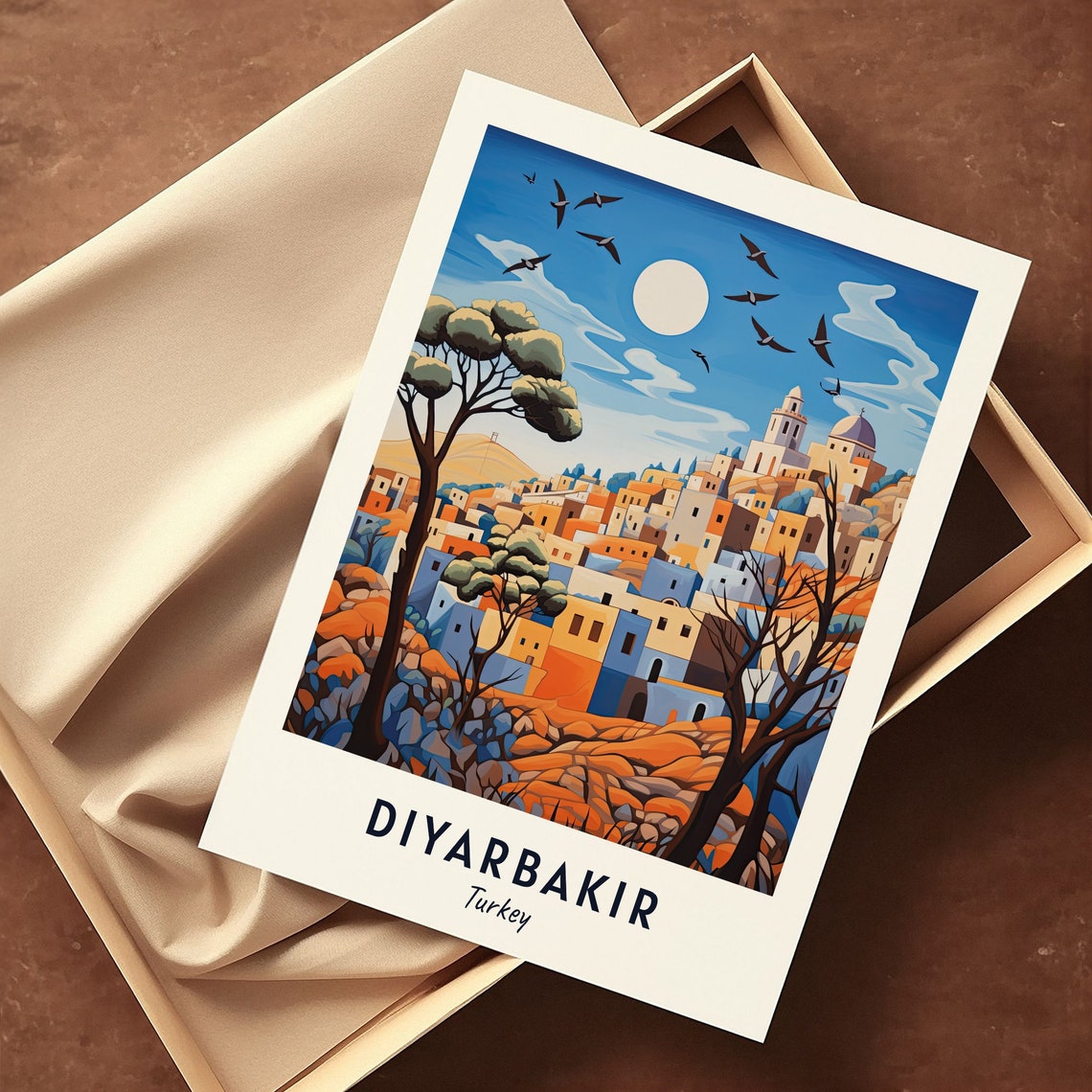 Diyarbakir Turkey Hillside Old Town Beneath The Full Moon Poster - Image 3