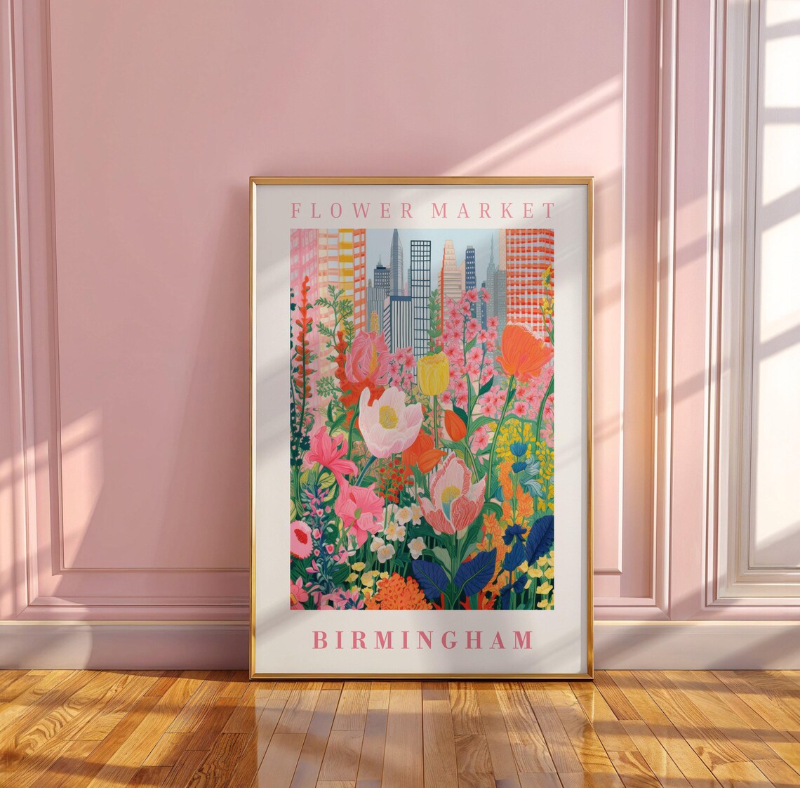 Birmingham Flower Market Tulip Meadow City Skyline Travel Poster - Image 3