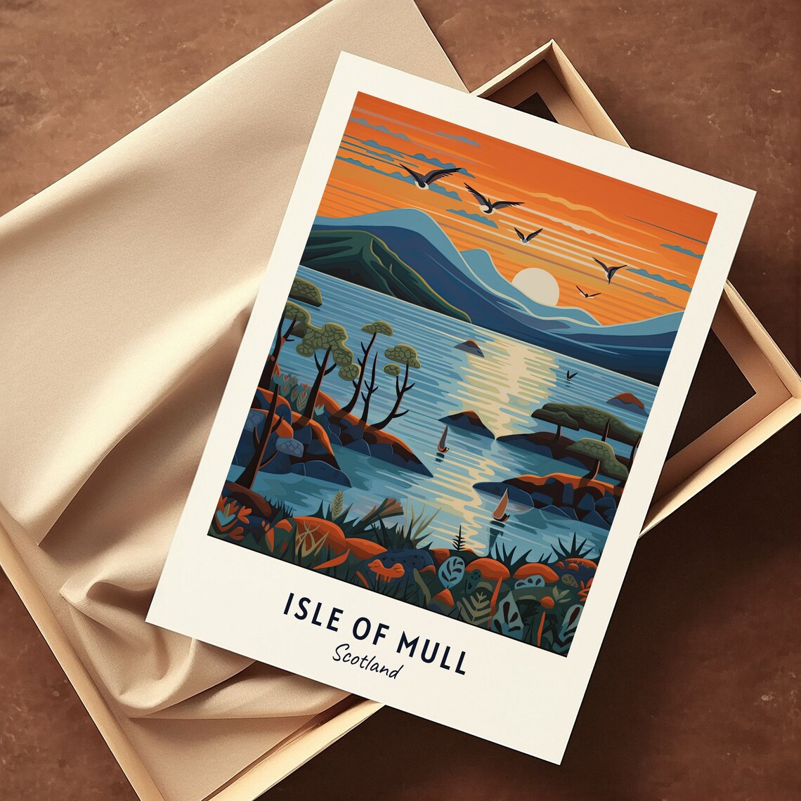 Sunset over the Calm Waters of the Isle of Mull Scotland Travel Poster - Image 3