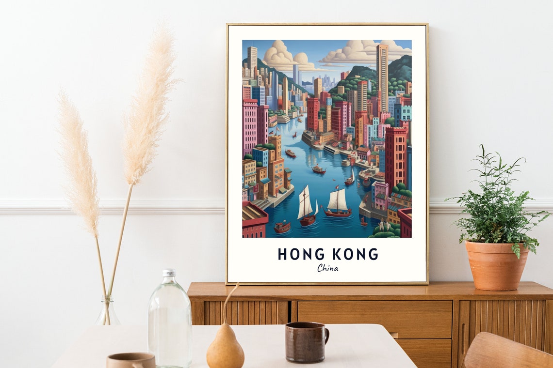 Victoria Harbour Travel Print Wall Art Hong Kong China City Print Victoria Harbour Travel Gift Victoria Harbour Poster Travel Gift - Image 2