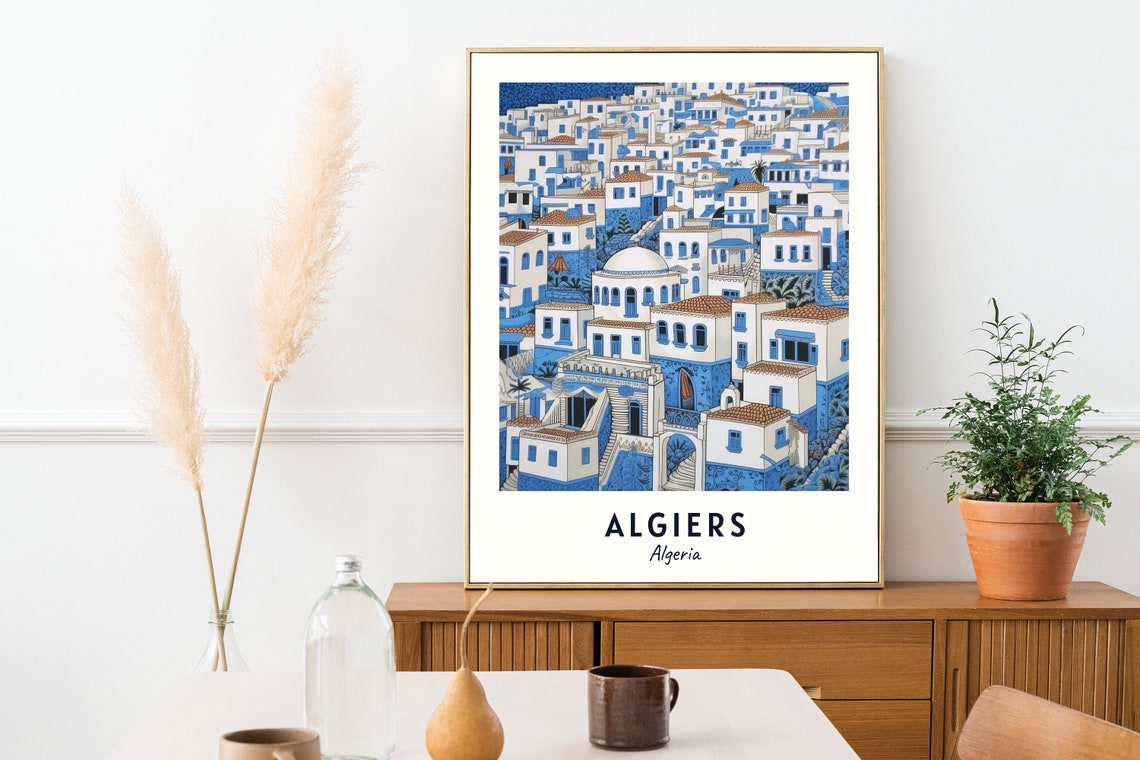 Algiers Algeria Blue And White Casbah Old Town Houses Poster - Image 2