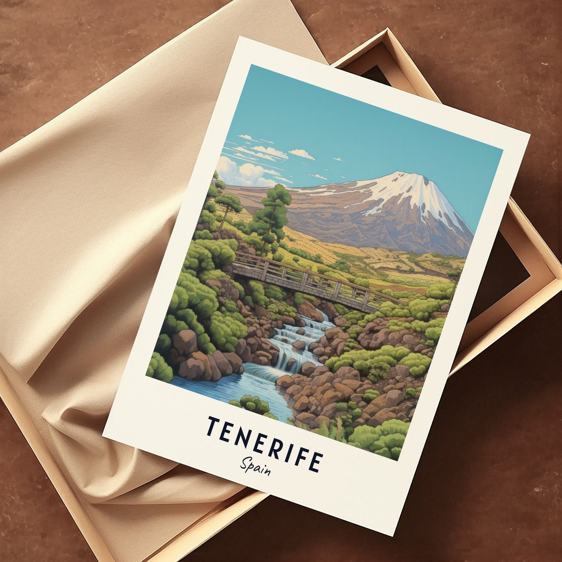 Tenerife Spain Mount Teide Waterfall Stone Bridge Landscape Poster - Image 3