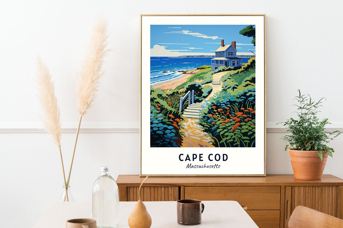 Cape Cod Massachusetts Beach Cottage Ocean Path Travel Poster - Image 2