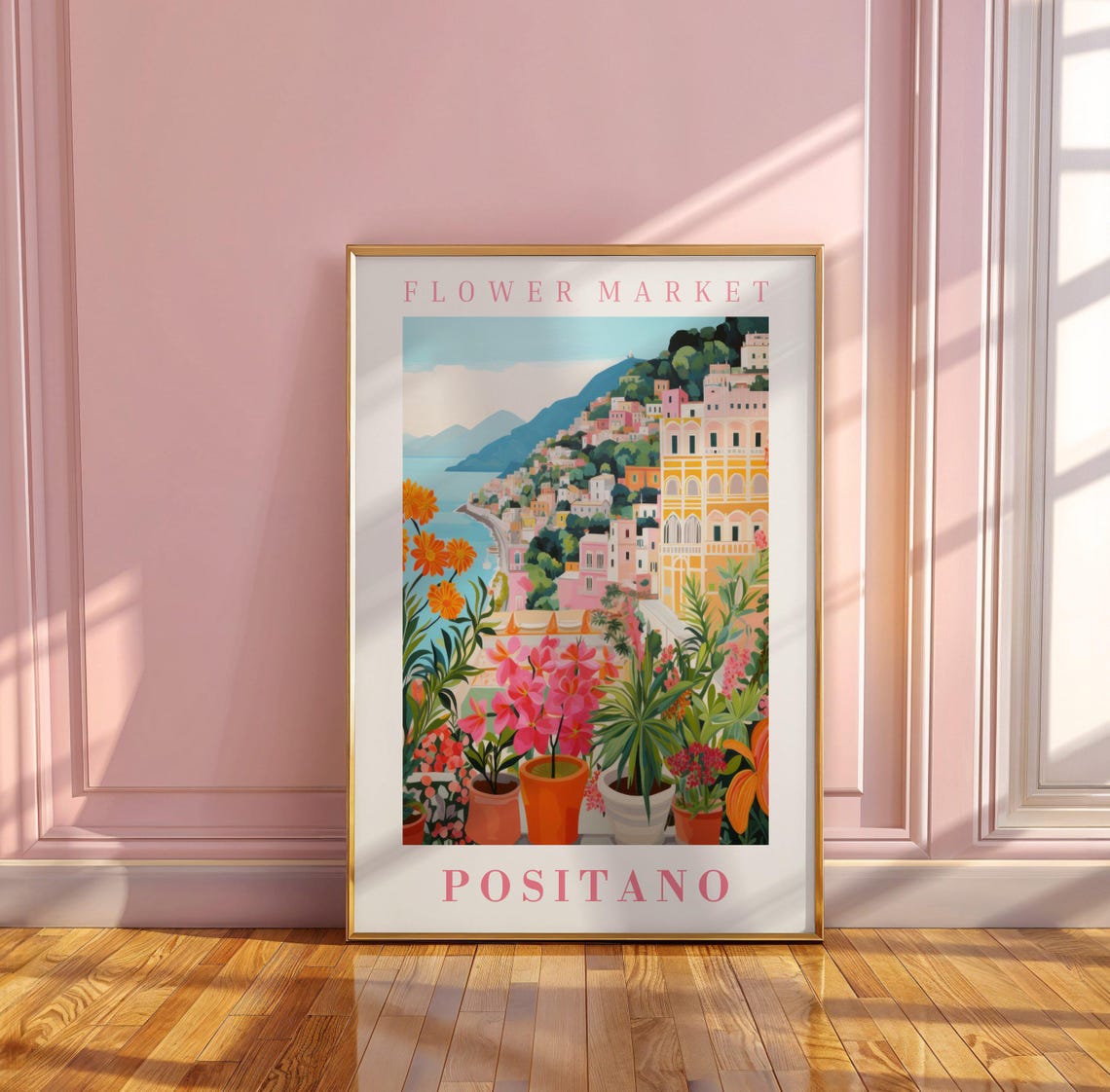 Positano Flower Market Poster Amalfi Cliffside Potted Blooms - Image 3