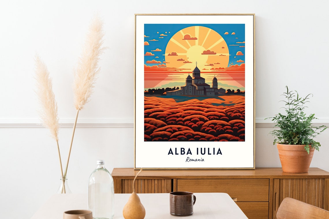 Alba Iulia Romania Citadel Church Sunset Rolling Fields Poster - Image 2