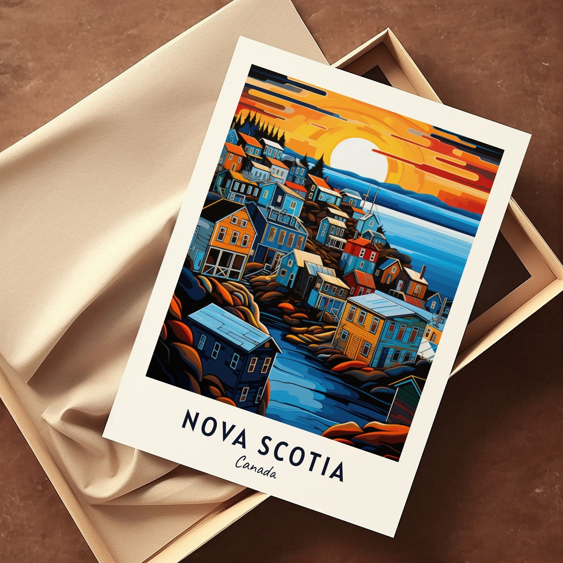 Nova Scotia Canada Colorful Fishing Village At Sunset Poster - Image 3