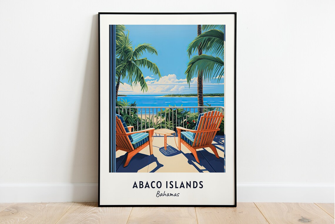 Abaco Islands Bahamas Beach Porch Adirondack Chairs Travel Poster