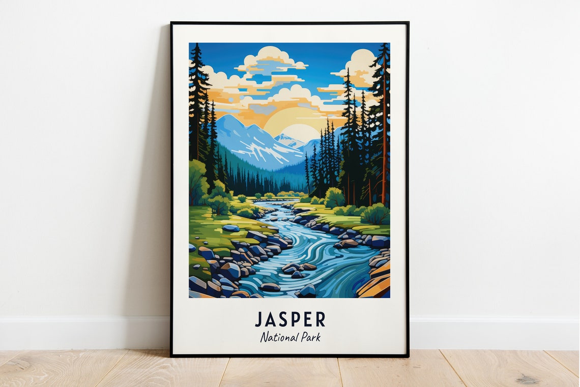 Jasper National Park Snowy Peak River Valley Canadian Rockies Poster