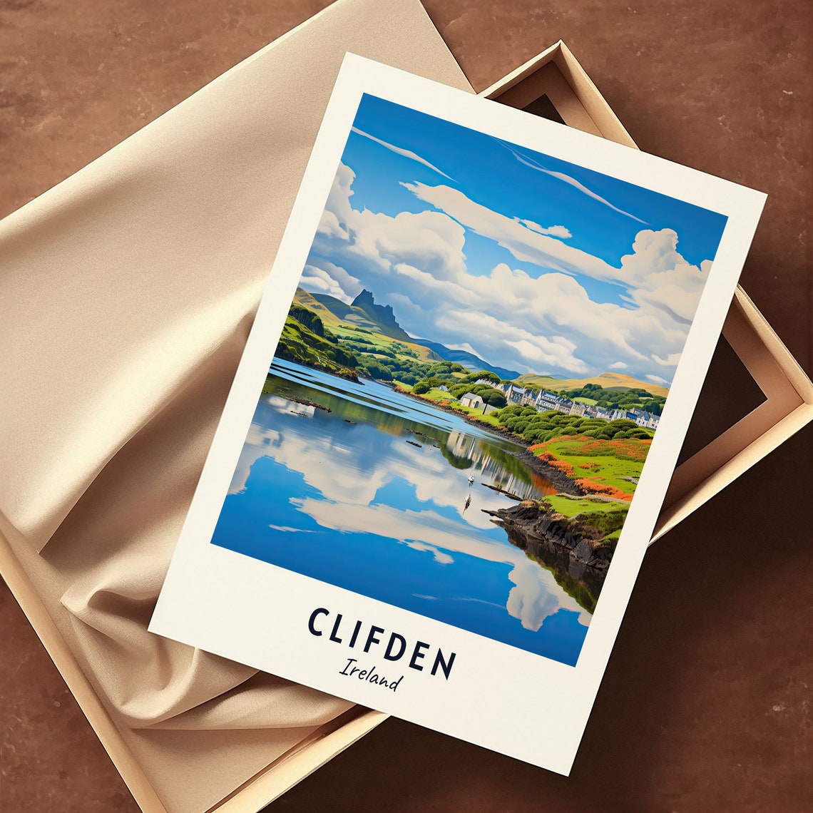 Clifden Ireland Lake Reflection Green Hills Connemara Travel Poster - Image 3