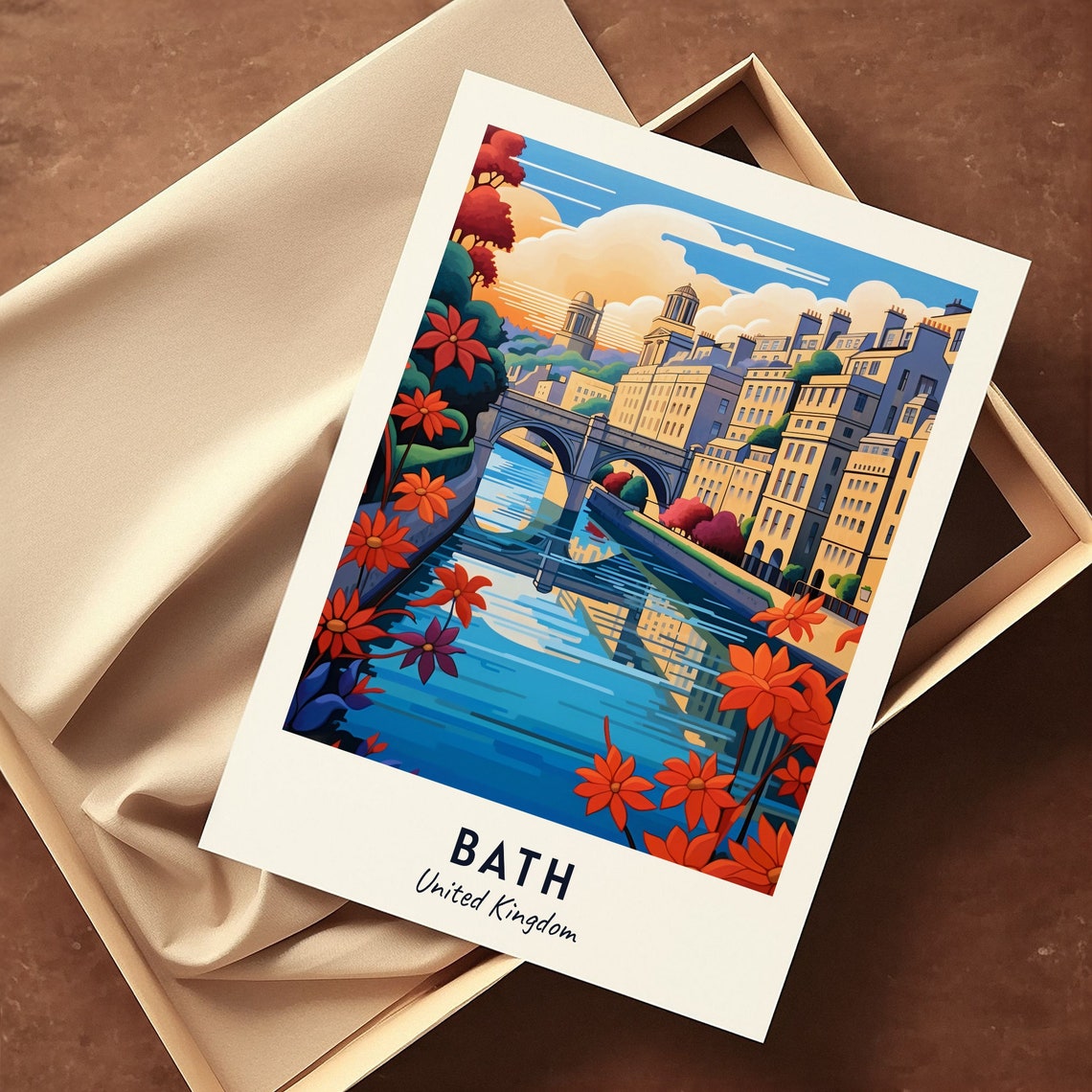 Bath United Kingdom Riverside Georgian Crescent Bridge Travel Poster - Image 3