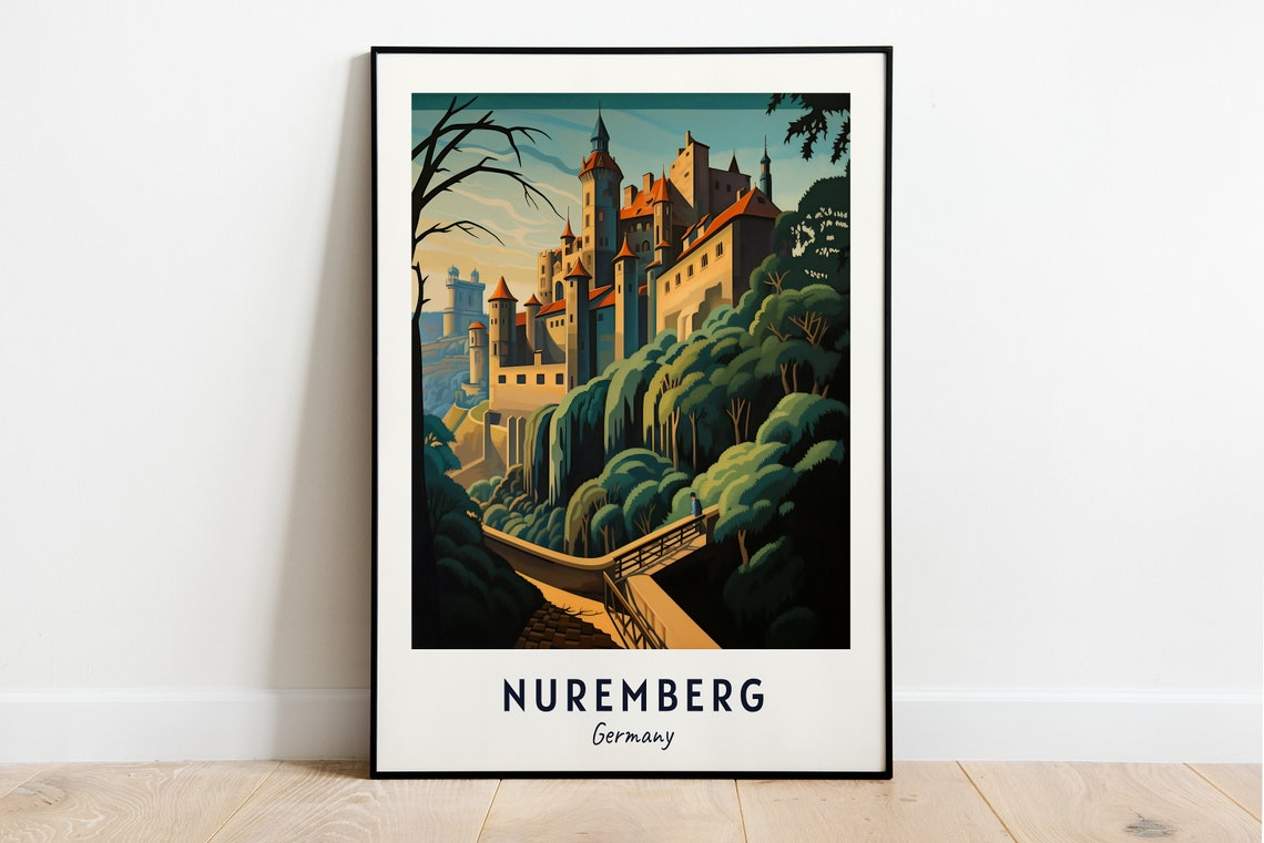 Nuremberg Germany Castle Hill Sunset Path Travel Poster Home Decor