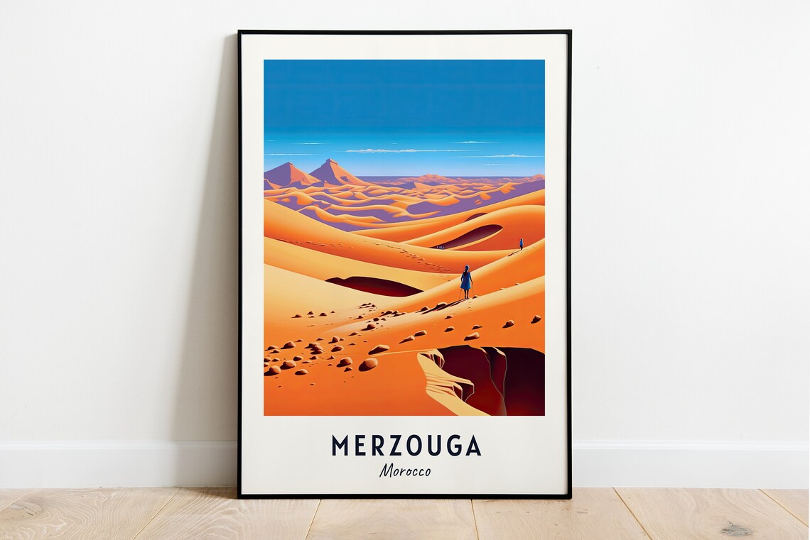 Erg Chebbi Desert Travel Poster, Merzouga Morocco
