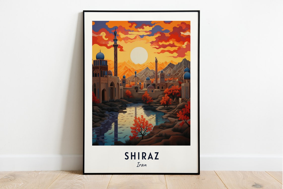 Shiraz Iran Sunset Minarets Mountains Lake Reflection Poster