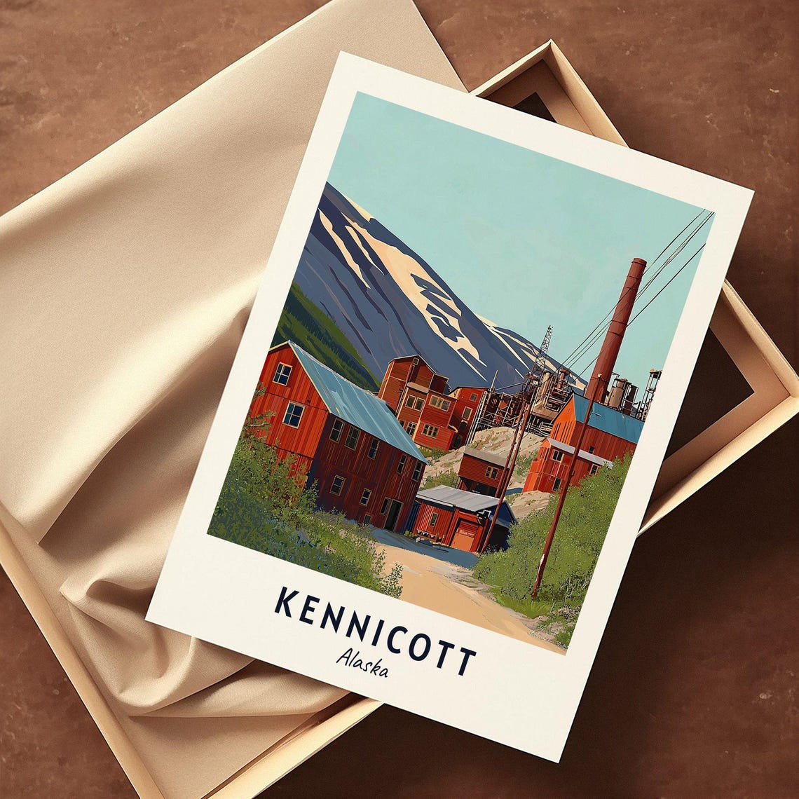 Kennicott Alaska Historic Copper Mill Mountain Travel Poster