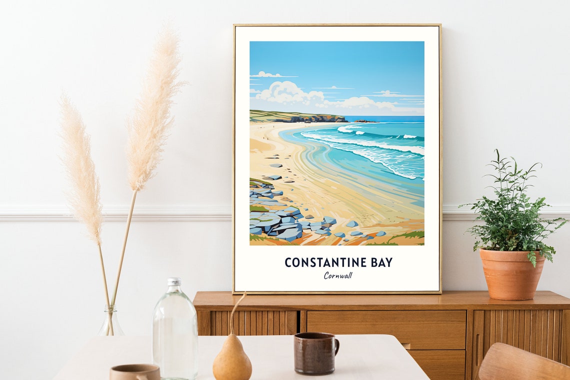 Constantine Bay Cornwall Curved Sandy Beach Waves Travel Poster - Image 2