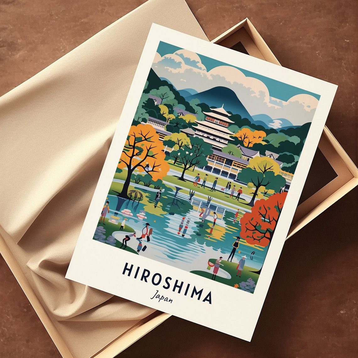 Historic Pagoda and Reflective Pond in Hiroshima Japan Travel Poster - Image 3