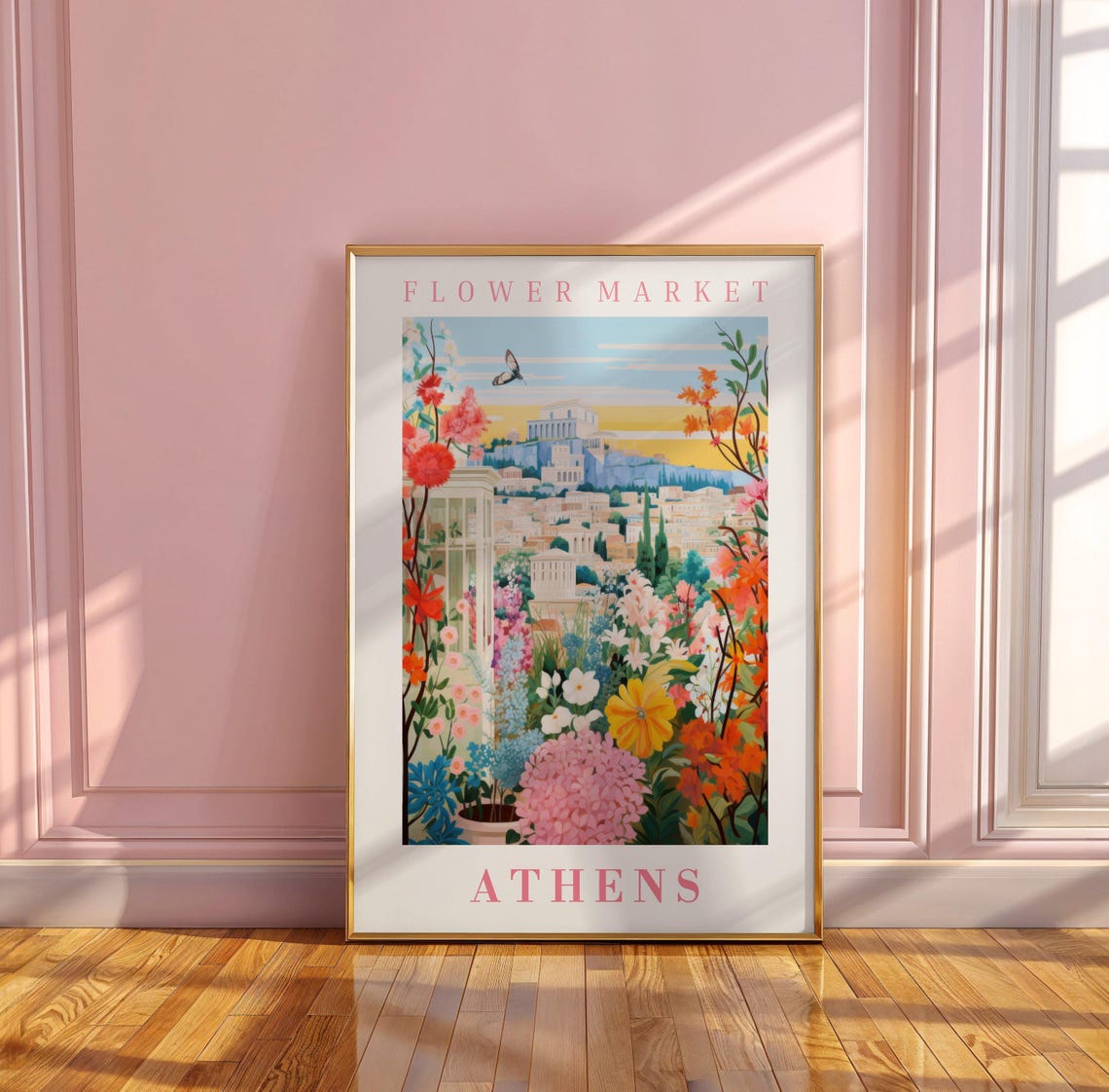 Athens Flower Market Poster with Acropolis Sunset Hydrangeas - Image 3