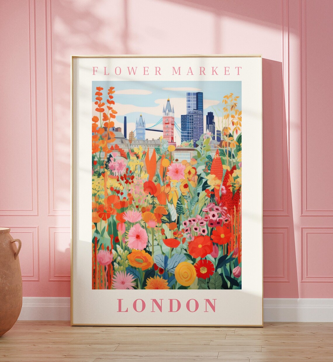 London Flower Market Tower Bridge Poppy Garden Travel Poster