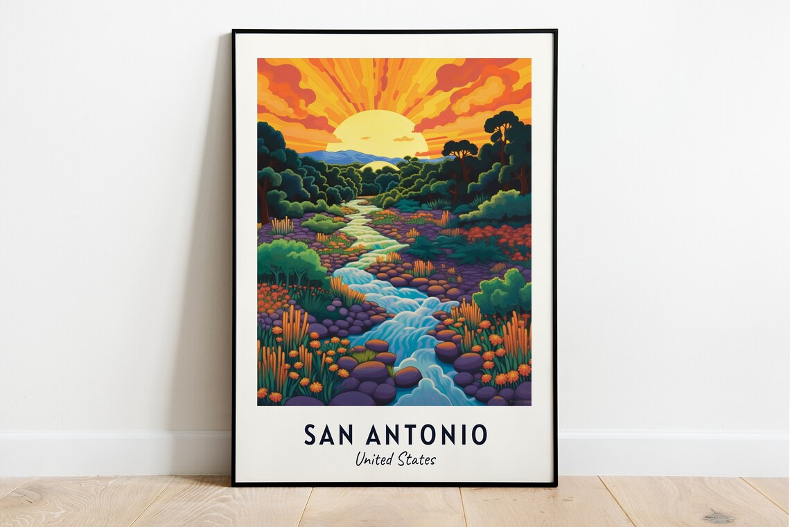 San Antonio Creek Sunset Orange Wildflower Meadow Travel Poster