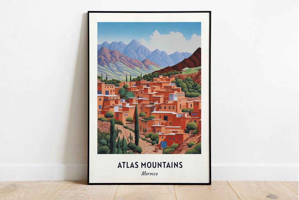 Terracotta Village beneath the Atlas Mountains Morocco Poster