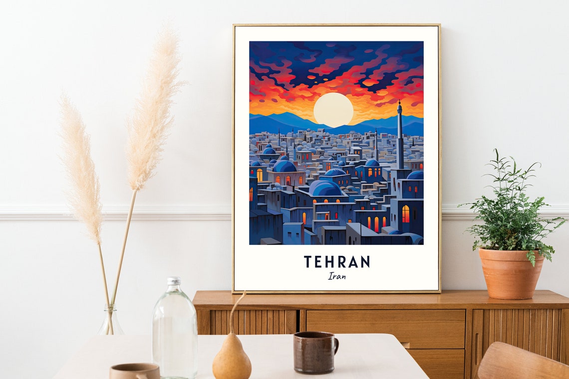 Tehran Iran Mosque Domes Sunset Skyline Minimalist Travel Poster - Image 2
