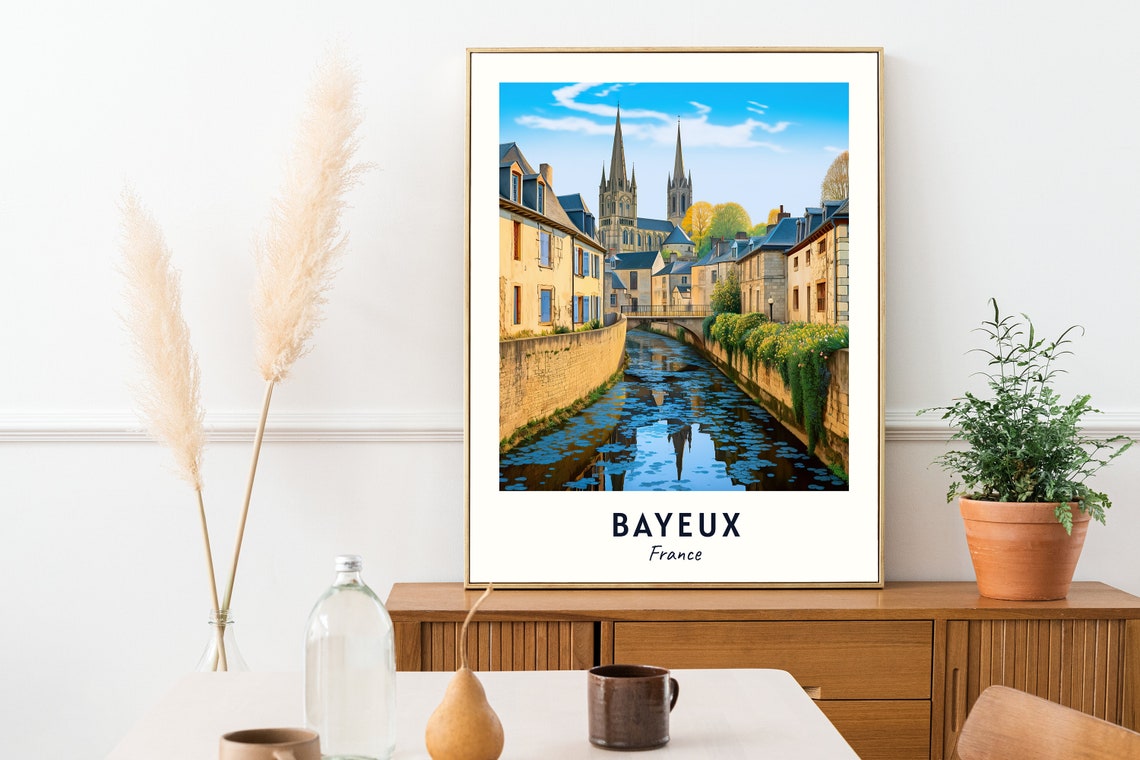 Bayeux France Cathedral Riverside Stone Old Town View Poster - Image 2