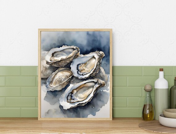 Oyster Watercolor Art Print, Coastal Minimalist Poster