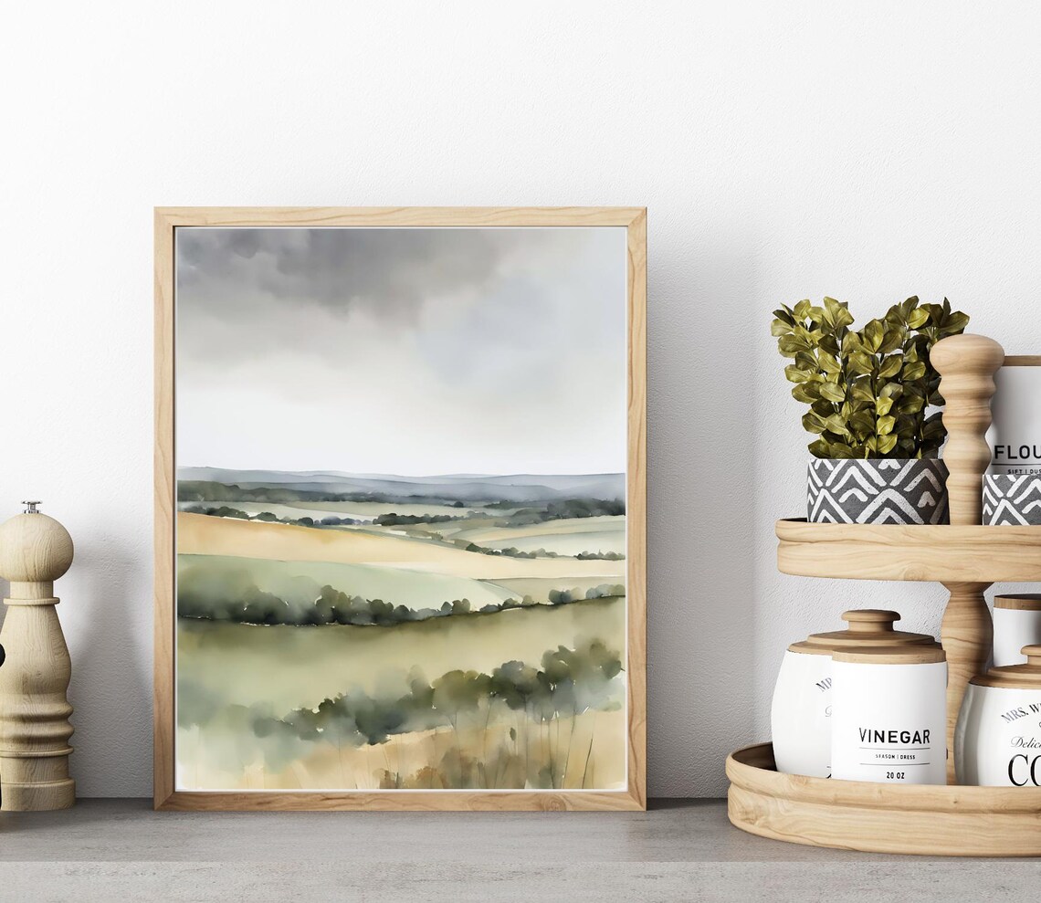 Ireland Landscape Watercolor Art Print, Farmhouse Decor