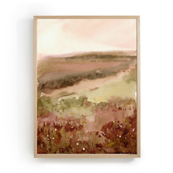 Watercolor Landscape Sunset Fields Poster, Farmhouse Decor