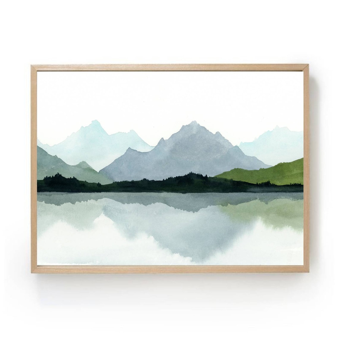 Mountain Lake Watercolor Art Print, Minimalist Landscape