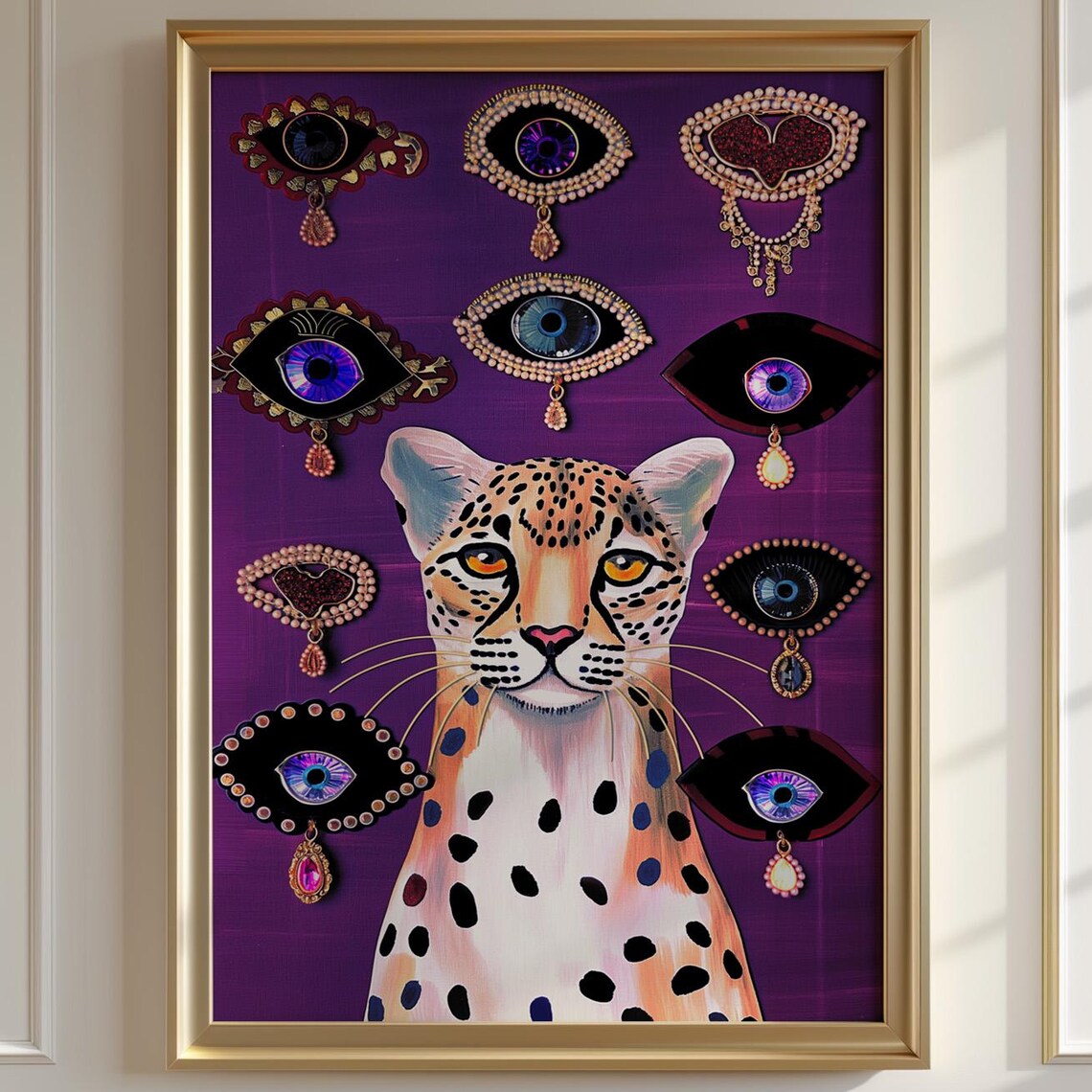 Maximalist Cheetah Art Print Jeweled Eye Boho Decor